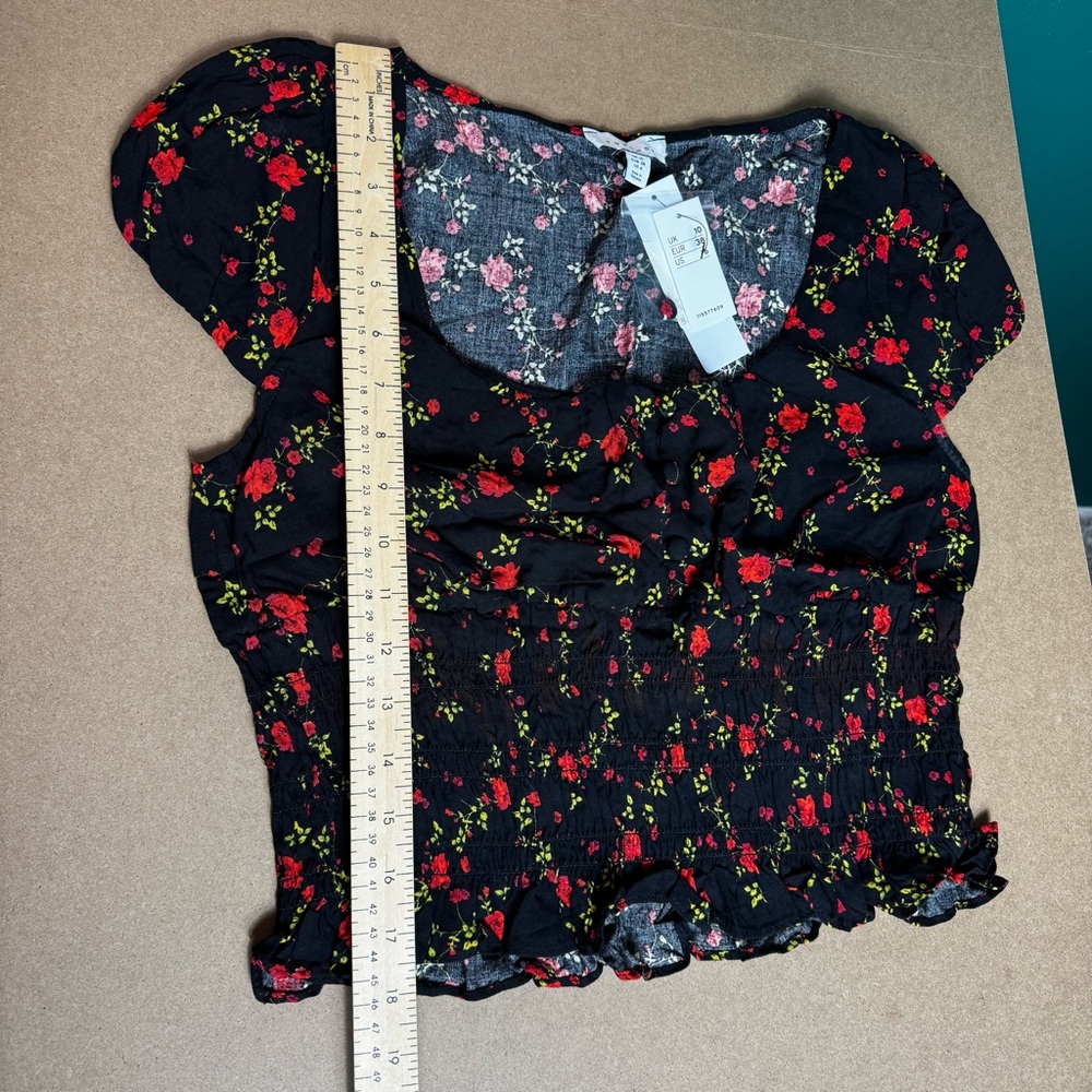 NWT Topshop Shirred Cap Sleeve Rose Print Retro Pinup Cherrygirl Size 6 - Picture 6 of 9